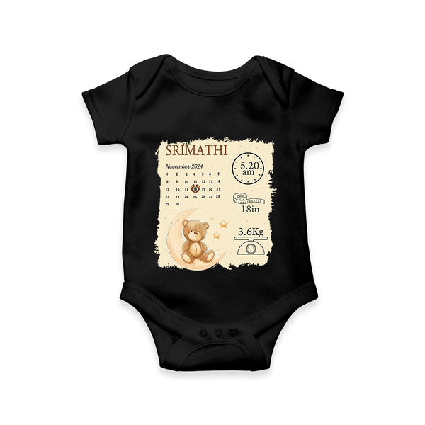 My Birth Stats Romper | Custom Romper with Baby's Birth Info - BLACK - New Born (Chest 14")