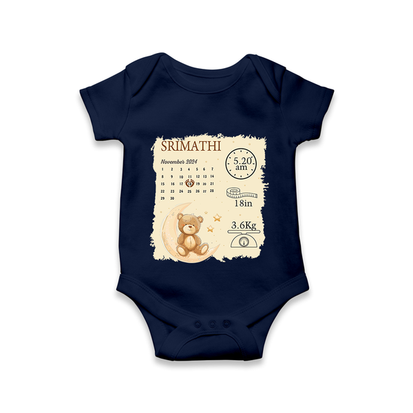 My Birth Stats Romper | Custom Romper with Baby's Birth Info - NAVY BLUE - New Born (Chest 14")