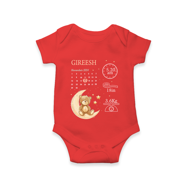 "Tiny Beginnings - Customized Romper With Baby Name, Weight, And Birth Details" - RED - 0 - 3 Months Old (Chest 16")