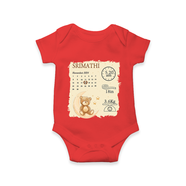 My Birth Stats Romper | Custom Romper with Baby's Birth Info - RED - New Born (Chest 14")
