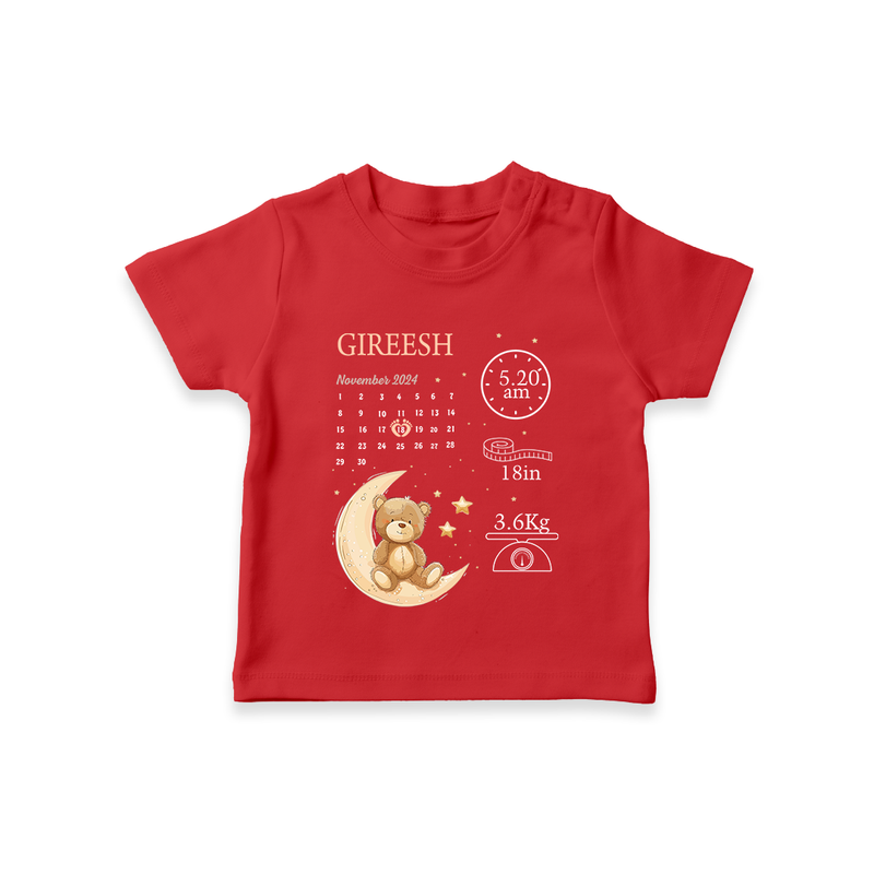 "Tiny Beginnings - Customized T-shirt With Baby Name, Weight, And Birth Details" - RED - 0-5 Months Old (Chest 17")