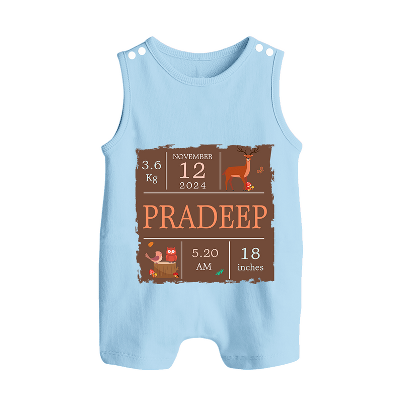 Birth Stats Custom Romper Suit/Sleeveless Romper | Personalized Baby Romper Suit/Sleeveless Romper with Birth Details - BABY BLUE - 0 - 5 Months Old (Chest 18")