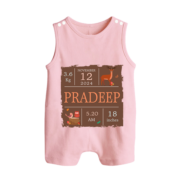 Birth Stats Custom Romper Suit/Sleeveless Romper | Personalized Baby Romper Suit/Sleeveless Romper with Birth Details - BABY PINK - 0 - 5 Months Old (Chest 18")