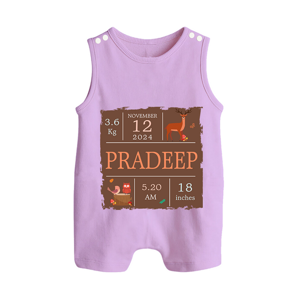 Birth Stats Custom Romper Suit/Sleeveless Romper | Personalized Baby Romper Suit/Sleeveless Romper with Birth Details - LILAC - 0 - 5 Months Old (Chest 18")