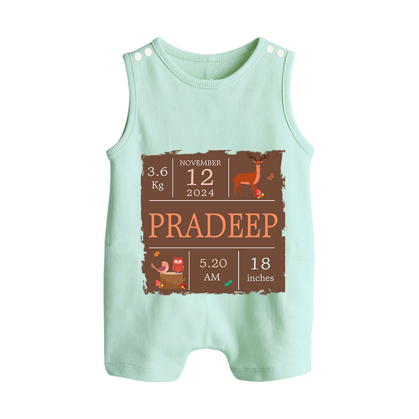 Birth Stats Custom Romper Suit/Sleeveless Romper | Personalized Baby Romper Suit/Sleeveless Romper with Birth Details - MINT GREEN - 0 - 5 Months Old (Chest 18")