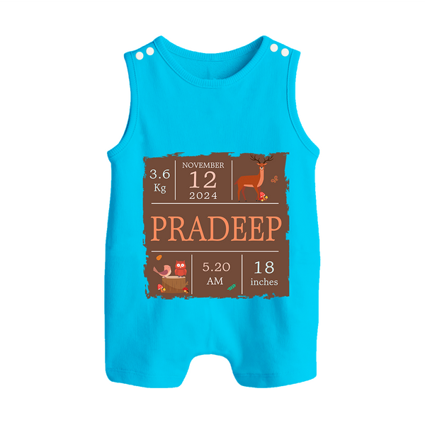 Birth Stats Custom Romper Suit/Sleeveless Romper | Personalized Baby Romper Suit/Sleeveless Romper with Birth Details - SKY BLUE - 0 - 5 Months Old (Chest 18")