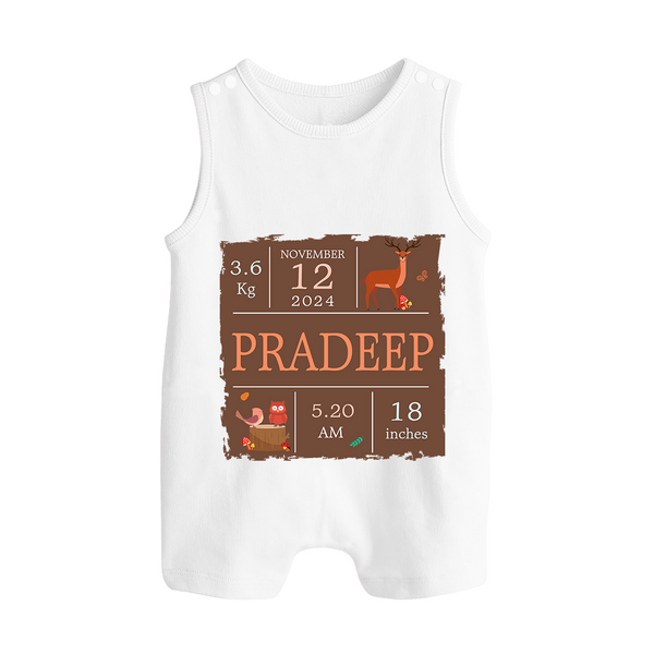 Birth Stats Custom Romper Suit/Sleeveless Romper | Personalized Baby Romper Suit/Sleeveless Romper with Birth Details - WHITE - 0 - 5 Months Old (Chest 18")