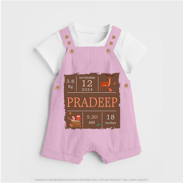 Birth Stats Custom Dungaree Set | Personalized Baby Dungaree Set with Birth Details - BABY PINK - 0 - 5 Months Old (Chest 18")