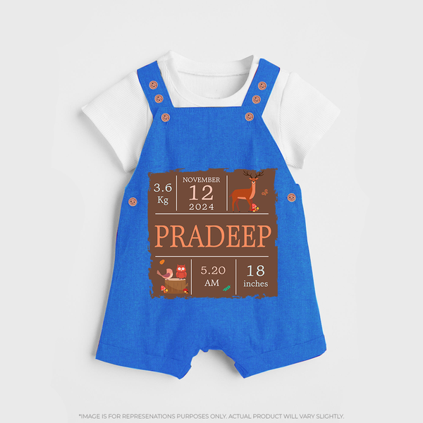 Birth Stats Custom Dungaree Set | Personalized Baby Dungaree Set with Birth Details - COBALT BLUE - 0 - 5 Months Old (Chest 18")