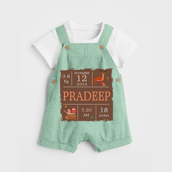 Birth Stats Custom Dungaree Set | Personalized Baby Dungaree Set with Birth Details - MINT GREEN - 0 - 5 Months Old (Chest 18")