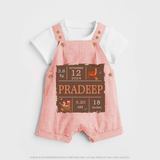 Birth Stats Custom Dungaree Set | Personalized Baby Dungaree Set with Birth Details - PEACH - 0 - 5 Months Old (Chest 18")