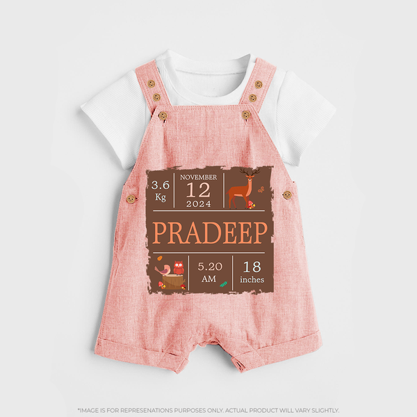 Birth Stats Custom Dungaree Set | Personalized Baby Dungaree Set with Birth Details - PEACH - 0 - 5 Months Old (Chest 18")