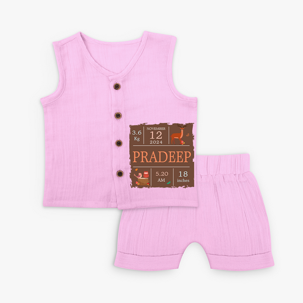Birth Stats Custom Jabla Set | Personalized Baby Jabla Set with Birth Details - BABY PINK - 0 - 3 Months Old (Chest 9.8")
