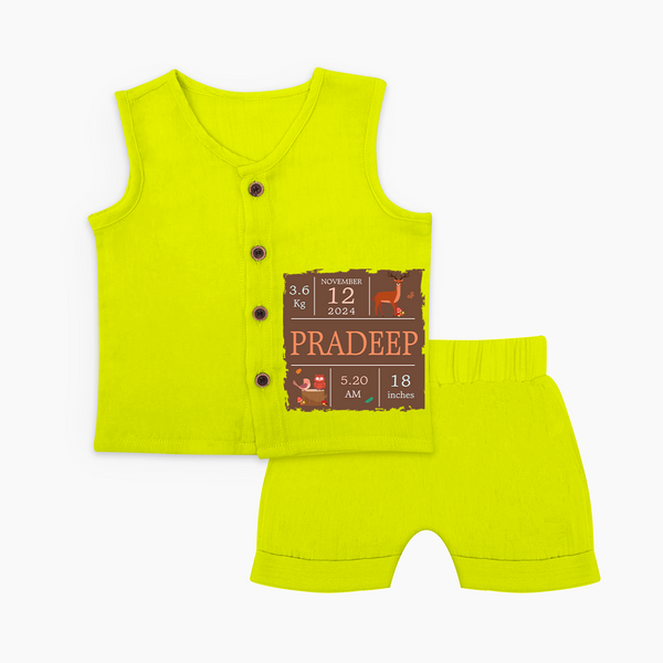 Birth Stats Custom Jabla Set | Personalized Baby Jabla Set with Birth Details - LIME GREEN - 0 - 3 Months Old (Chest 9.8")