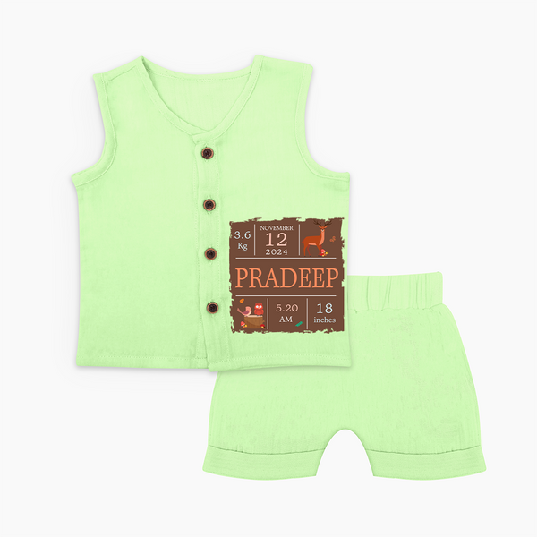 Birth Stats Custom Jabla Set | Personalized Baby Jabla Set with Birth Details - PASTEL GREEN - 0 - 3 Months Old (Chest 9.8")