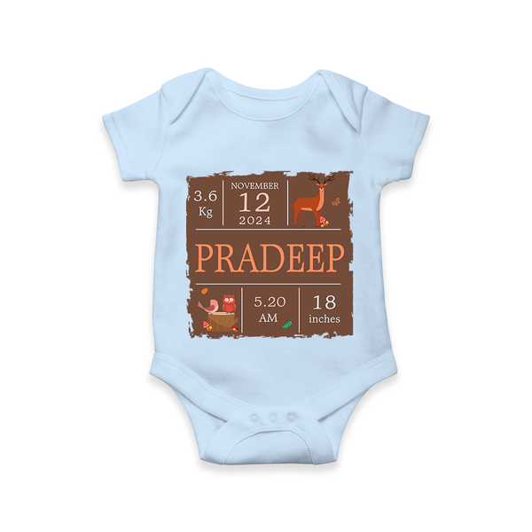 Birth Stats Custom Romper | Personalized Baby Romper with Birth Details - BABY BLUE - New Born (Chest 14")