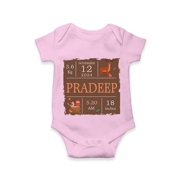Birth Stats Custom Romper | Personalized Baby Romper with Birth Details - BABY PINK - New Born (Chest 14")