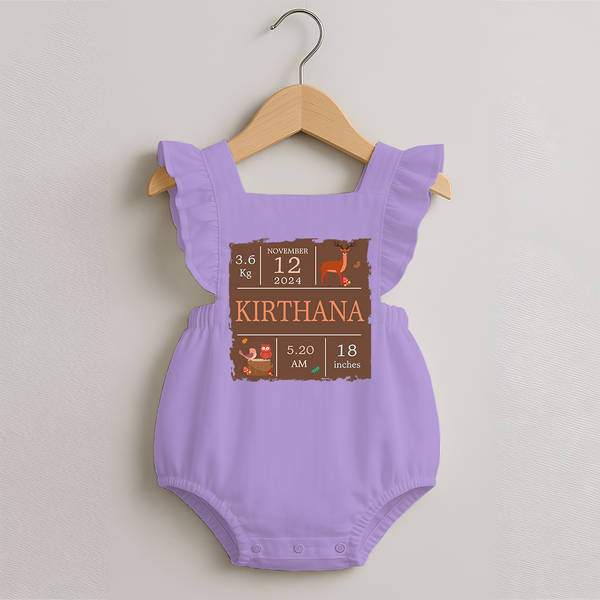 Birth Stats Custom Romper Frock | Personalized Baby Romper Frock with Birth Details - LILAC - 0 - 3 Months Old (Chest 19")
