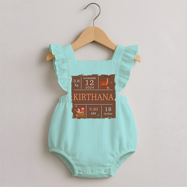 Birth Stats Custom Romper Frock | Personalized Baby Romper Frock with Birth Details - MINT GREEN - 0 - 3 Months Old (Chest 19")