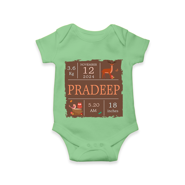 Birth Stats Custom Romper | Personalized Baby Romper with Birth Details - GREEN - New Born (Chest 14")