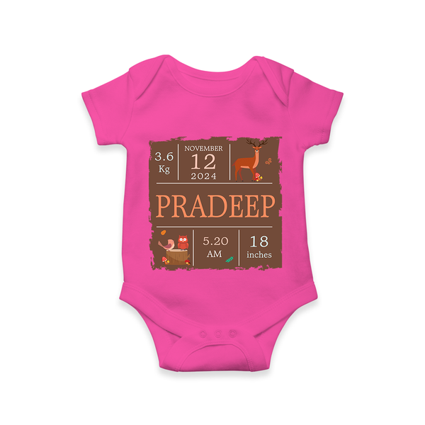 Birth Stats Custom Romper | Personalized Baby Romper with Birth Details - HOT PINK - New Born (Chest 14")