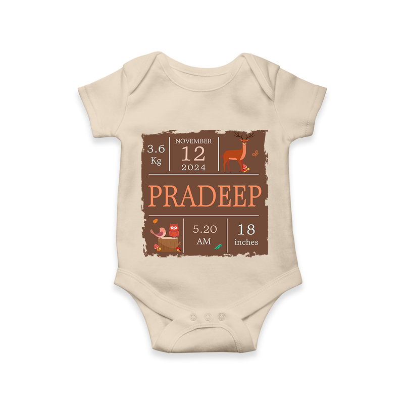 Birth Stats Custom Romper | Personalized Baby Romper with Birth Details - IVORY - New Born (Chest 14")