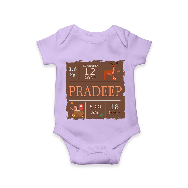 Birth Stats Custom Romper | Personalized Baby Romper with Birth Details - LILAC - New Born (Chest 14")
