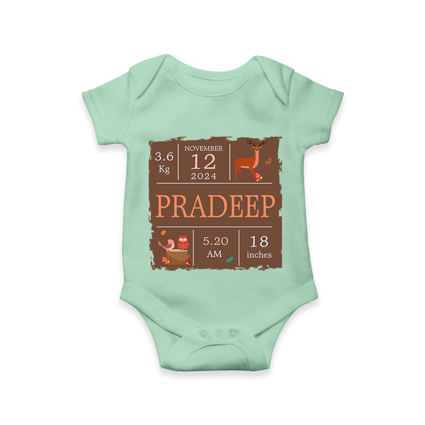 Birth Stats Custom Romper | Personalized Baby Romper with Birth Details - MINT GREEN - New Born (Chest 14")