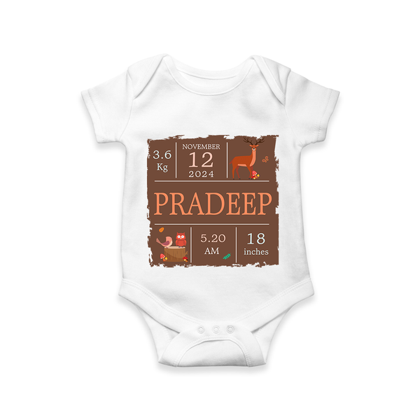 Birth Stats Custom Romper | Personalized Baby Romper with Birth Details - WHITE - New Born (Chest 14")