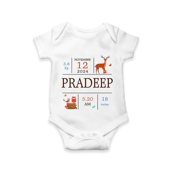 "Welcome Baby - Customized Romper With Baby Name, Weight, And Birth Details" - WHITE - 0 - 3 Months Old (Chest 16")