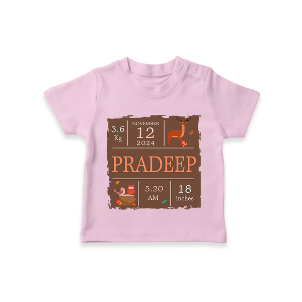 Birth Stats Custom T-shirt | Personalized Baby T-shirt with Birth Details - BABY PINK - 0-5 Months Old (Chest 17")