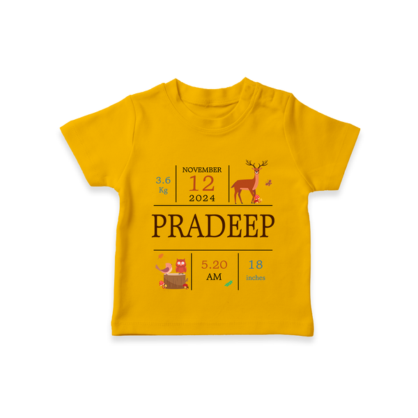 "Welcome Baby - Customized T-shirt With Baby Name, Weight, And Birth Details" - CHROME YELLOW - 0-5 Months Old (Chest 17")