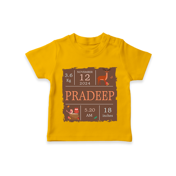 Birth Stats Custom T-shirt | Personalized Baby T-shirt with Birth Details - CHROME YELLOW - 0-5 Months Old (Chest 17")