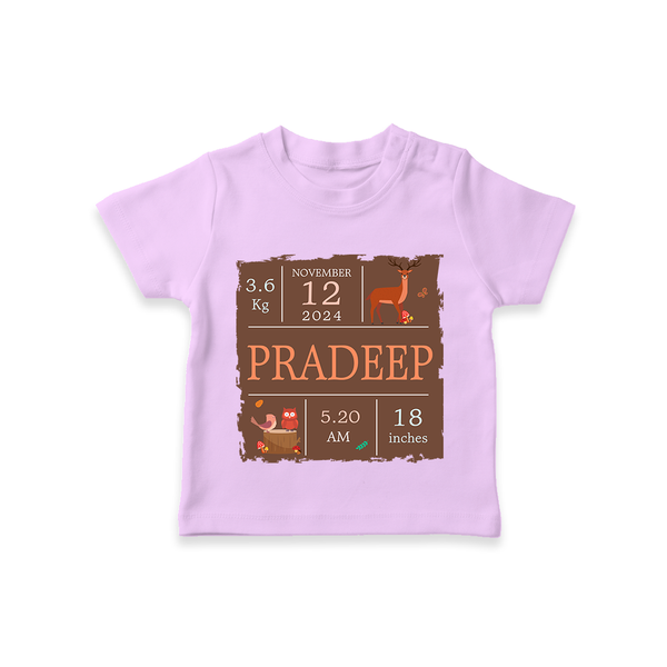 Birth Stats Custom T-shirt | Personalized Baby T-shirt with Birth Details - LILAC - 0-5 Months Old (Chest 17")
