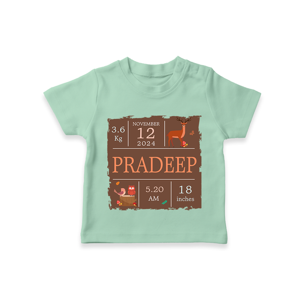 Birth Stats Custom T-shirt | Personalized Baby T-shirt with Birth Details - MINT GREEN - 0-5 Months Old (Chest 17")