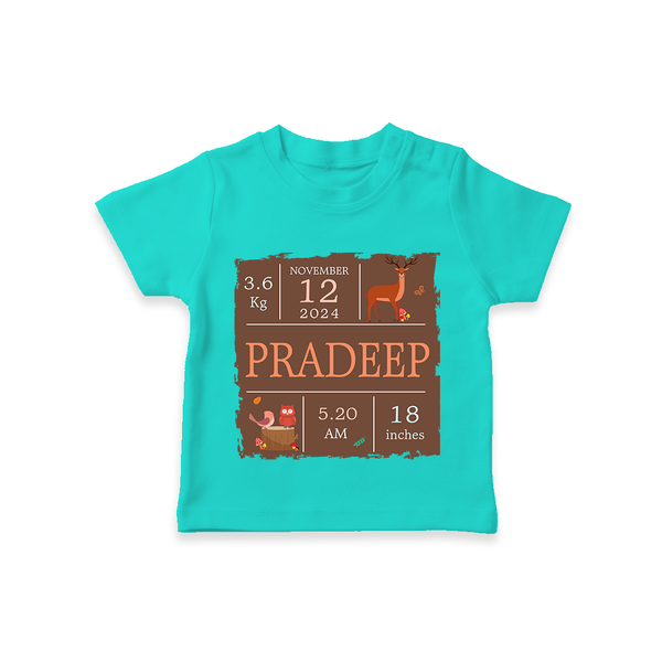 Birth Stats Custom T-shirt | Personalized Baby T-shirt with Birth Details - TEAL - 0-5 Months Old (Chest 17")