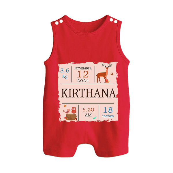 Birth Stats Custom Romper Suit/Sleeveless Romper | Personalized Baby Romper Suit/Sleeveless Romper with Birth Details - RED - 0 - 5 Months Old (Chest 18")