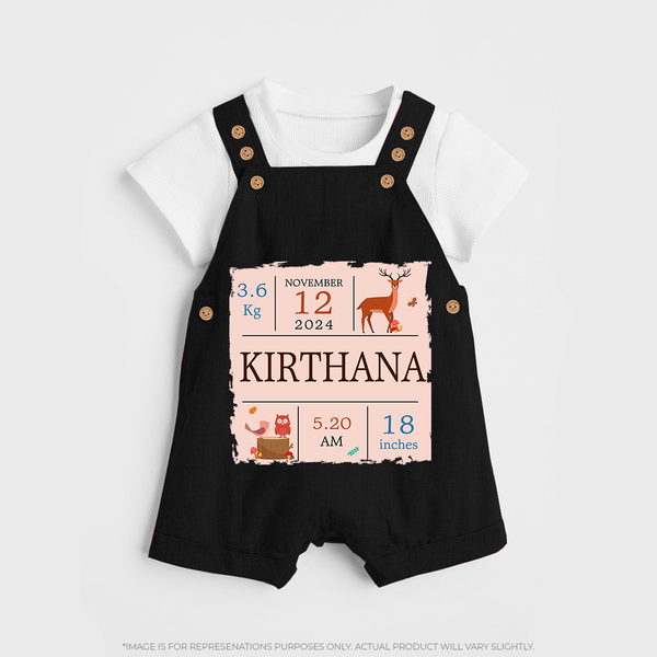 Birth Stats Custom Dungaree Set | Personalized Baby Dungaree Set with Birth Details - BLACK - 0 - 5 Months Old (Chest 18")
