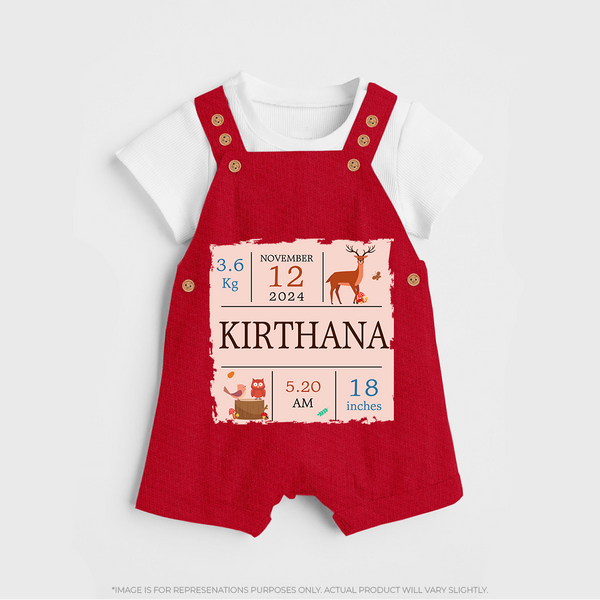 Birth Stats Custom Dungaree Set | Personalized Baby Dungaree Set with Birth Details - RED - 0 - 5 Months Old (Chest 18")