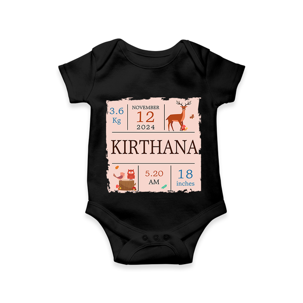 Birth Stats Custom Romper | Personalized Baby Romper with Birth Details - BLACK - New Born (Chest 14")