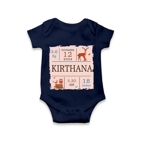 Birth Stats Custom Romper | Personalized Baby Romper with Birth Details - NAVY BLUE - New Born (Chest 14")