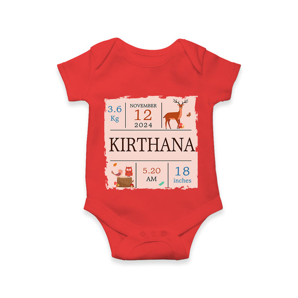 Birth Stats Custom Romper | Personalized Baby Romper with Birth Details - RED - New Born (Chest 14")
