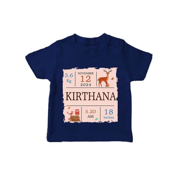Birth Stats Custom T-shirt | Personalized Baby T-shirt with Birth Details - NAVY BLUE - 0-5 Months Old (Chest 17")