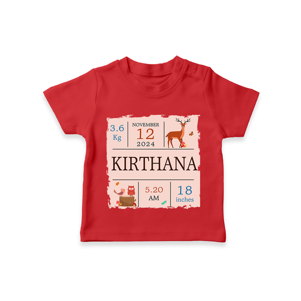 Birth Stats Custom T-shirt | Personalized Baby T-shirt with Birth Details - RED - 0-5 Months Old (Chest 17")