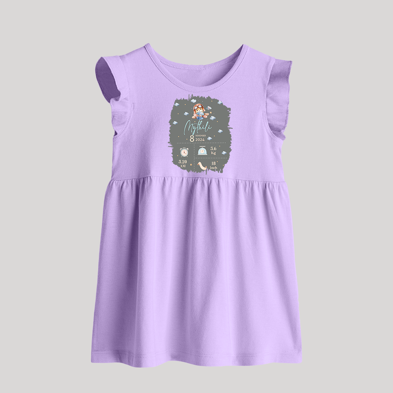 Birthday Milestone Baby Frock | Custom Baby Frock with Birth Date, Time, and Weight - LILAC - 0 - 3 Months Old (Chest 17")