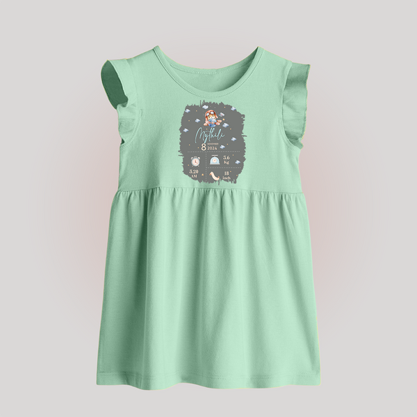 Birthday Milestone Baby Frock | Custom Baby Frock with Birth Date, Time, and Weight - MINT GREEN - 0 - 3 Months Old (Chest 17")