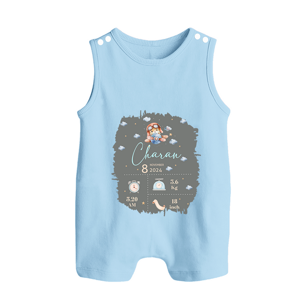 Birthday Milestone Romper Suit/Sleeveless Romper | Custom Romper Suit/Sleeveless Romper with Birth Date, Time, and Weight - BABY BLUE - 0 - 5 Months Old (Chest 18")