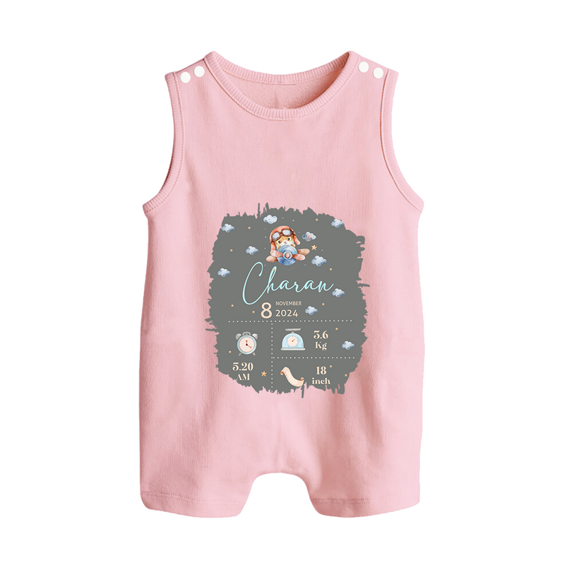 Birthday Milestone Romper Suit/Sleeveless Romper | Custom Romper Suit/Sleeveless Romper with Birth Date, Time, and Weight - BABY PINK - 0 - 5 Months Old (Chest 18")
