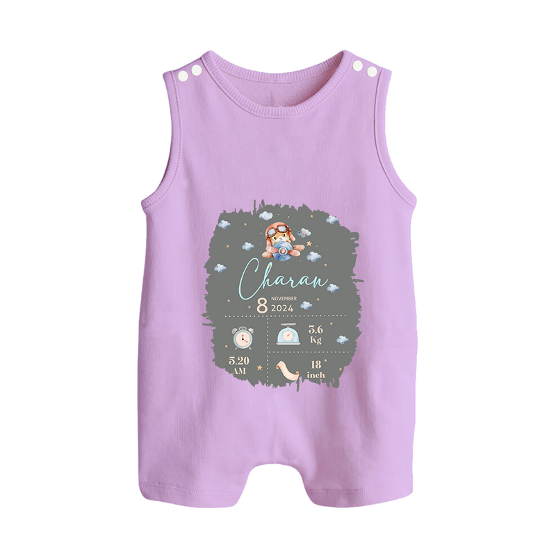 Birthday Milestone Romper Suit/Sleeveless Romper | Custom Romper Suit/Sleeveless Romper with Birth Date, Time, and Weight - LILAC - 0 - 5 Months Old (Chest 18")