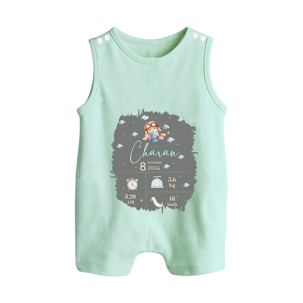 Birthday Milestone Romper Suit/Sleeveless Romper | Custom Romper Suit/Sleeveless Romper with Birth Date, Time, and Weight - MINT GREEN - 0 - 5 Months Old (Chest 18")